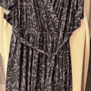 Lane Bryant Black and Gray Midi Dress with Waist Tie